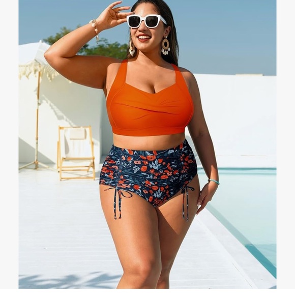 Hanna Nikole Other - Hanna Nikole Plus Size Swimsuit Set Twist Front Bikini Drawstring Ruched Bottom